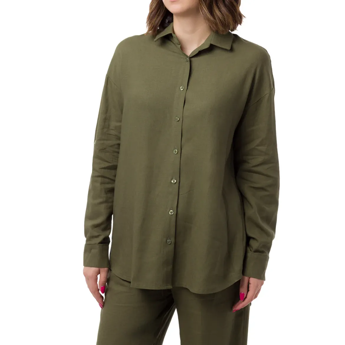 Camicia Verde da Donna in Misto Lino a Manica Lunga Swish Jeans