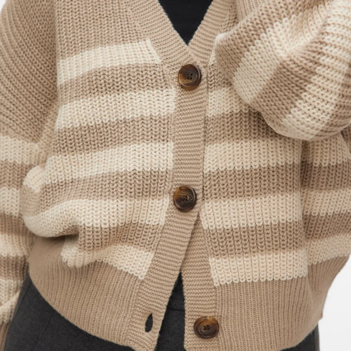 Cardigan da Donna beigee bianco a righe con scollo a V Vero Moda