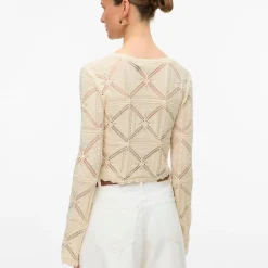 Cardigan estivo Beige Donna con lacci effetto crochet Vero Moda