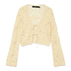 Cardigan estivo Beige Donna con lacci effetto crochet Vero Moda