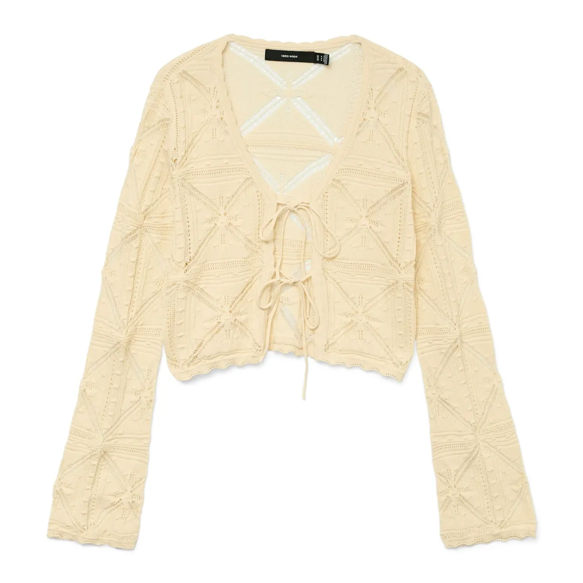 Cardigan estivo Beige Donna con lacci effetto crochet Vero Moda