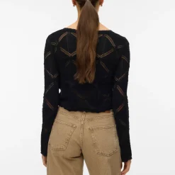 Cardigan estivo nero Donna con lacci effetto crochet Vero Moda