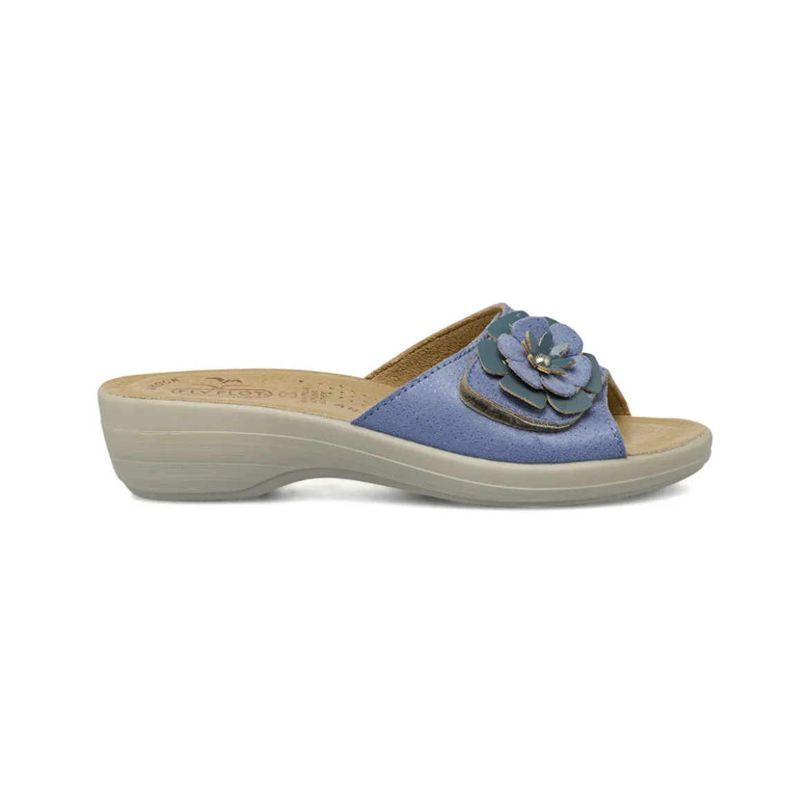Ciabatte a fascia Azzurre da Donna in pelle con fiore Fly Flot