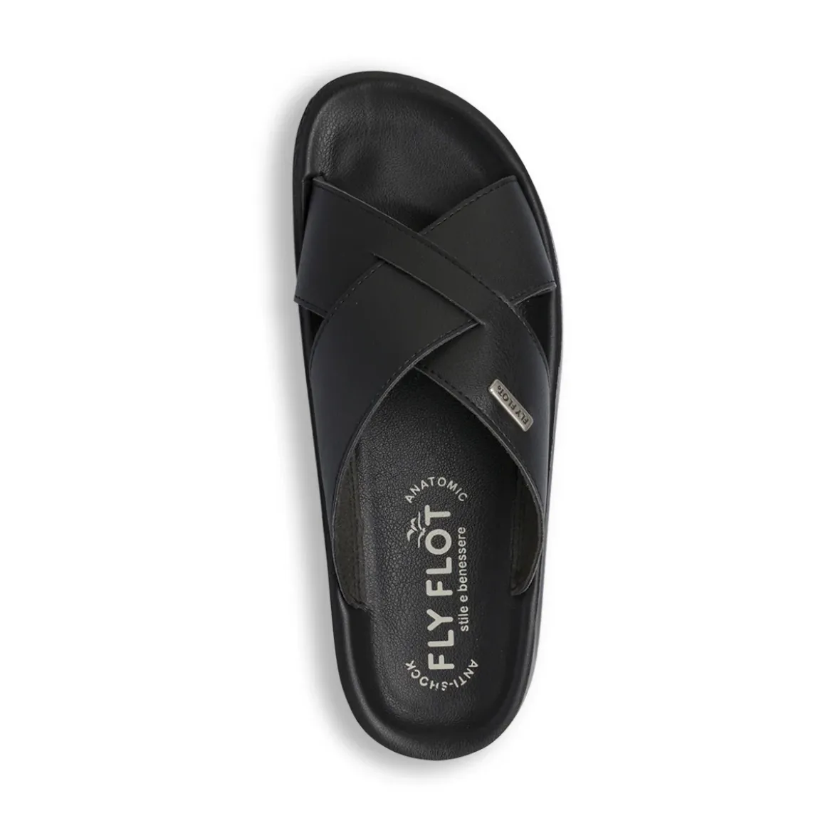 Ciabatte a fascia incrociata Uomo nere con soletta in pelle Fly Flot