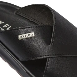Ciabatte a fascia incrociata Uomo nere con soletta in pelle Fly Flot