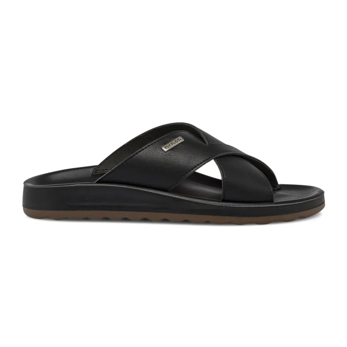 Ciabatte a fascia incrociata Uomo nere con soletta in pelle Fly Flot