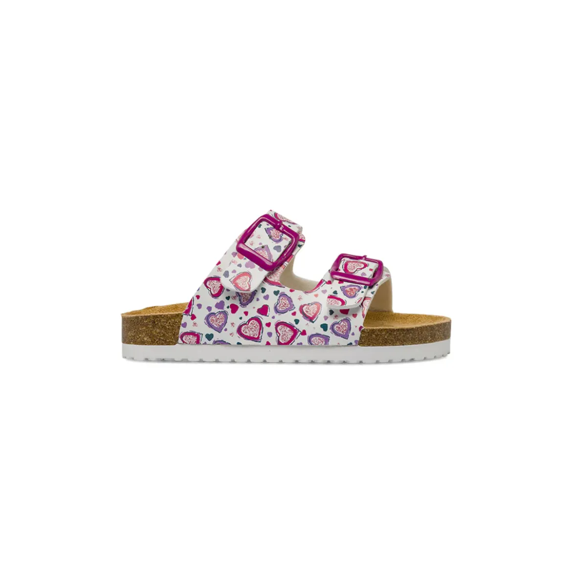 Ciabatte bianche Bambina con cuori e fibbie fucsia Le scarpe di Alice