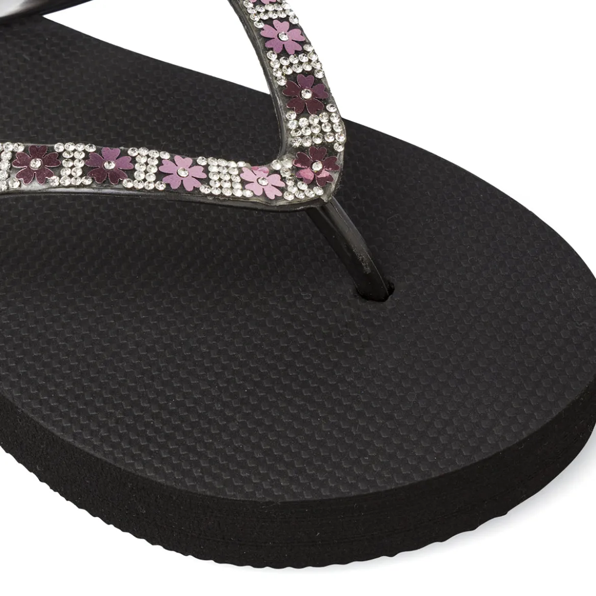 Ciabatte infradito alte nere da Donna con strass e fiori Griff