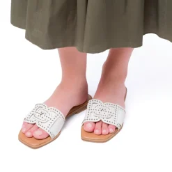 Ciabattine Flat Bianche da Donna con borchie sulla tomaia Swish Jeans