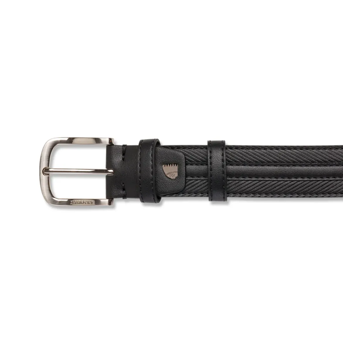 Cintura da Uomo Nera con Cuciture Decorative e Fibbia in Metallo Americanino