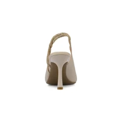 Décolleté beige da donna con tacco rocchetto 9 cm e strass dorati Lora Ferres