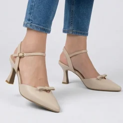 Décolleté da donna beige con tacco rocchetto 7,5 cm e fiocco Swish Jeans