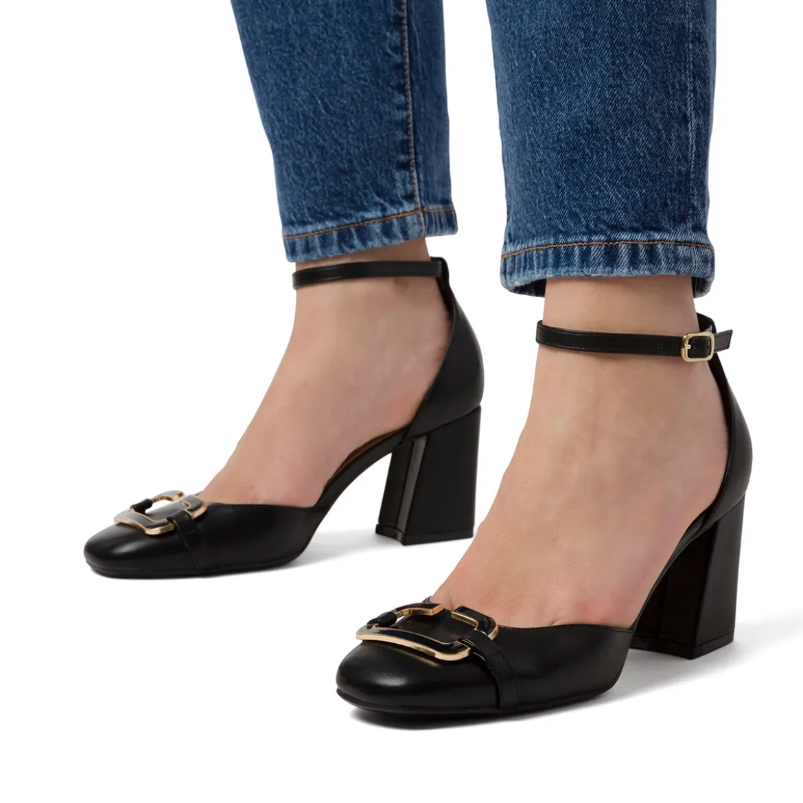 Décolleté nere da Donna con fibbia e tacco blocco 7 cm Swish Jeans