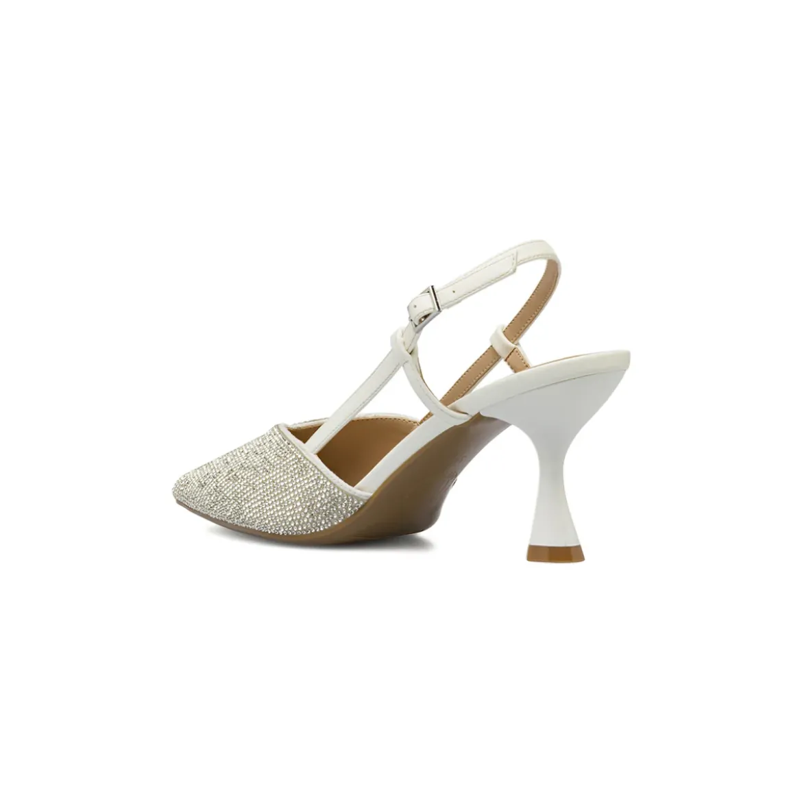 Décolleté slingback da donna bianche con strass e tacco 7,5 Lora Ferres