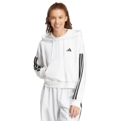 Felpa bianca da Donna con cappuccio e mezza zip adidas Essentials