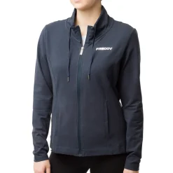 Felpa blu collo alto e zip da donna con logo argento Freddy
