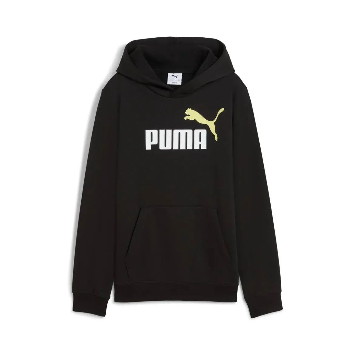 Felpa con cappuccio da Bambino nera con maxi logo giallo Puma