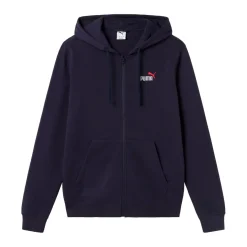 Felpa con cappuccio e zip da uomo blu navy con logo rosso Puma