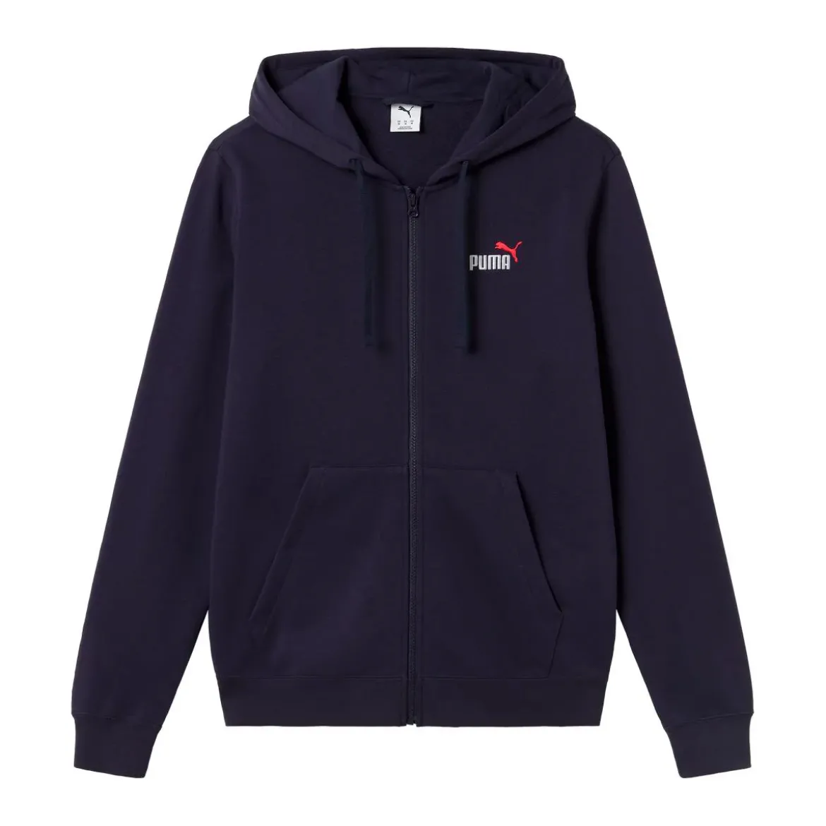 Felpa con cappuccio e zip da uomo blu navy con logo rosso Puma
