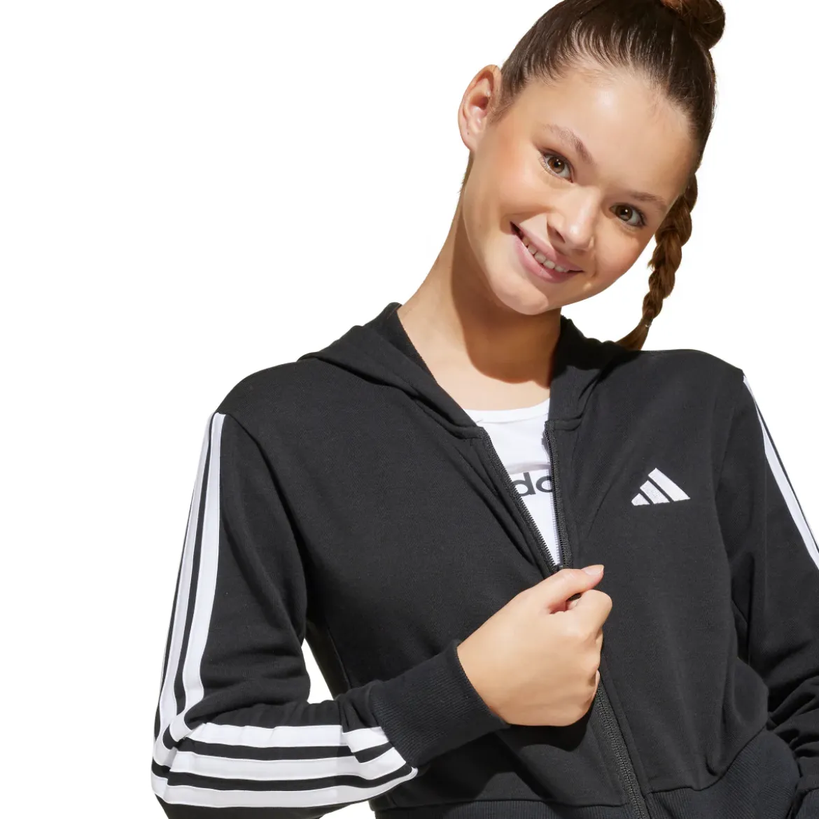 Felpa con zip e cappuccio nera da Ragazza con bande laterali adidas