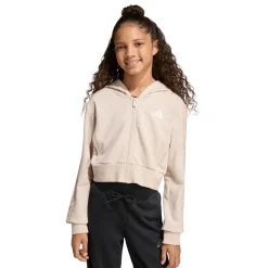 Felpa da bambina e ragazza beige adidas con cappuccio e inserti leopardati
