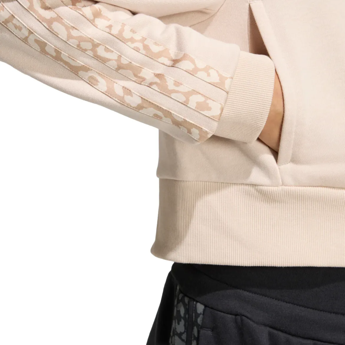 Felpa da bambina e ragazza beige adidas con cappuccio e inserti leopardati
