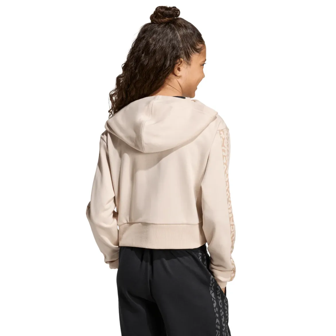 Felpa da bambina e ragazza beige adidas con cappuccio e inserti leopardati