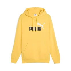 Felpa da uomo gialla in cotone con cappuccio e logo a contrasto Puma