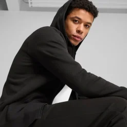 Felpa Full Zip da uomo nera Puma Essentials con cappuccio