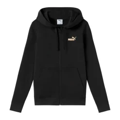 Felpa full zip Puma da donna nera con cappuccio e logo metallizzato