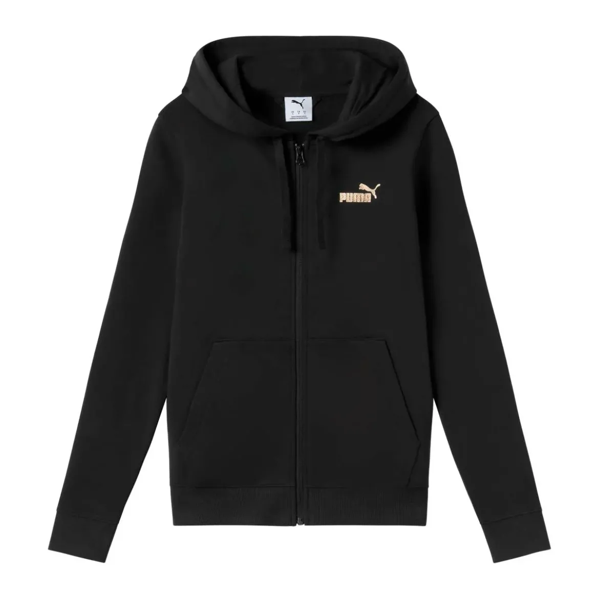 Felpa full zip Puma da donna nera con cappuccio e logo metallizzato