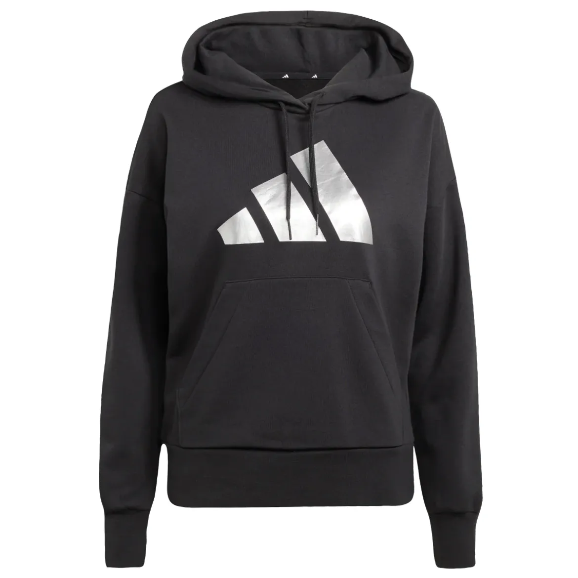 Felpa nera da donna con cappuccio e logo adidas