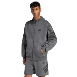 Felpa sportiva da uomo grigio con zip e le iconiche 3-Stripes adidas