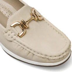 Mocassini comfort beige da Donna con zeppa e morsetto dorato P Soft