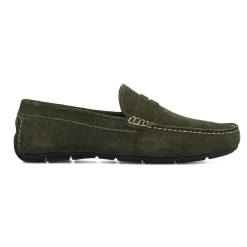 Mocassini loafer verdi da Uomo in pelle effetto scamosciato Primopiano
