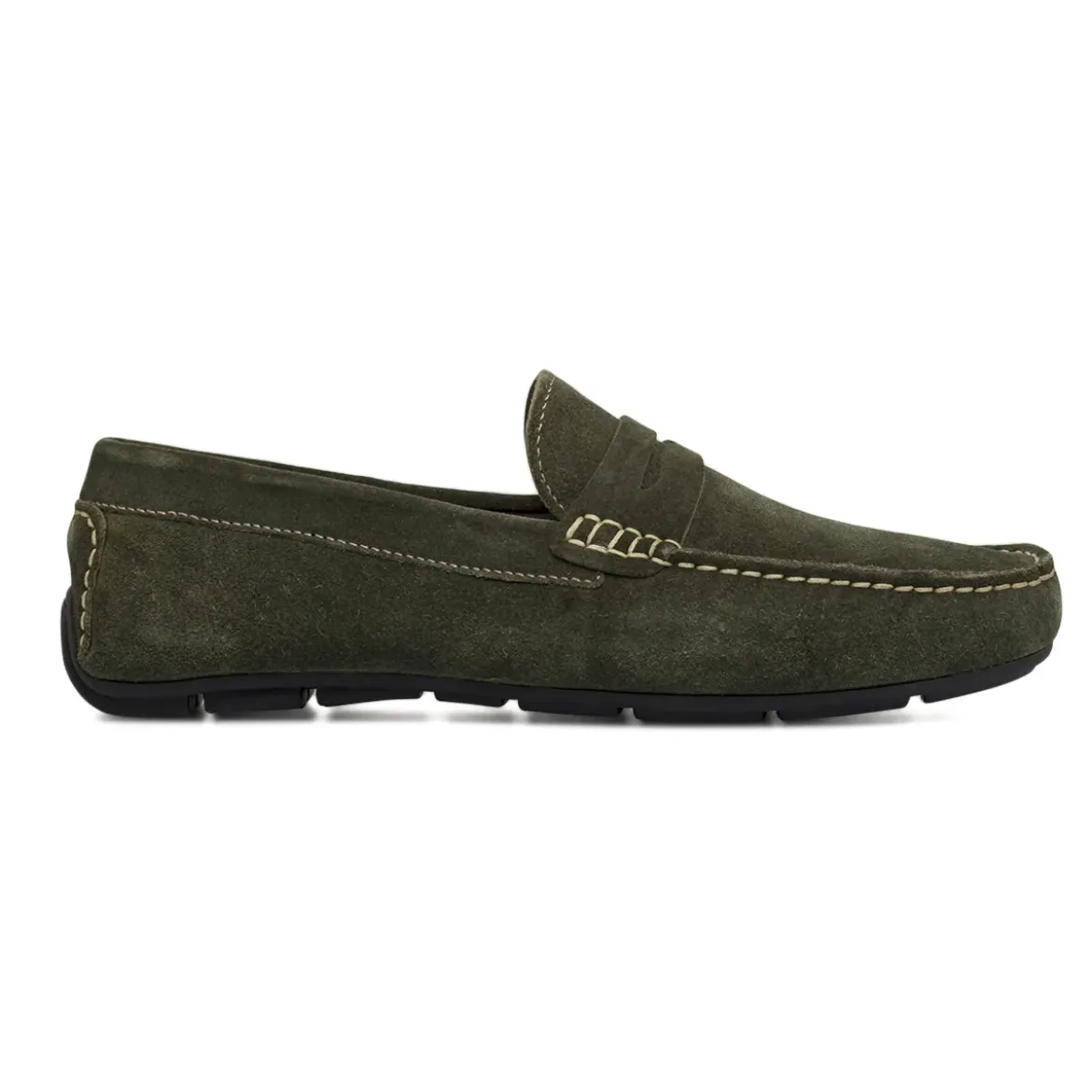 Mocassini loafer verdi da Uomo in pelle effetto scamosciato Primopiano