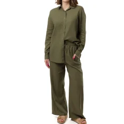 Pantaloni a Campana Verdi da Donna in Misto Lino con Coulisse Swish Jeans