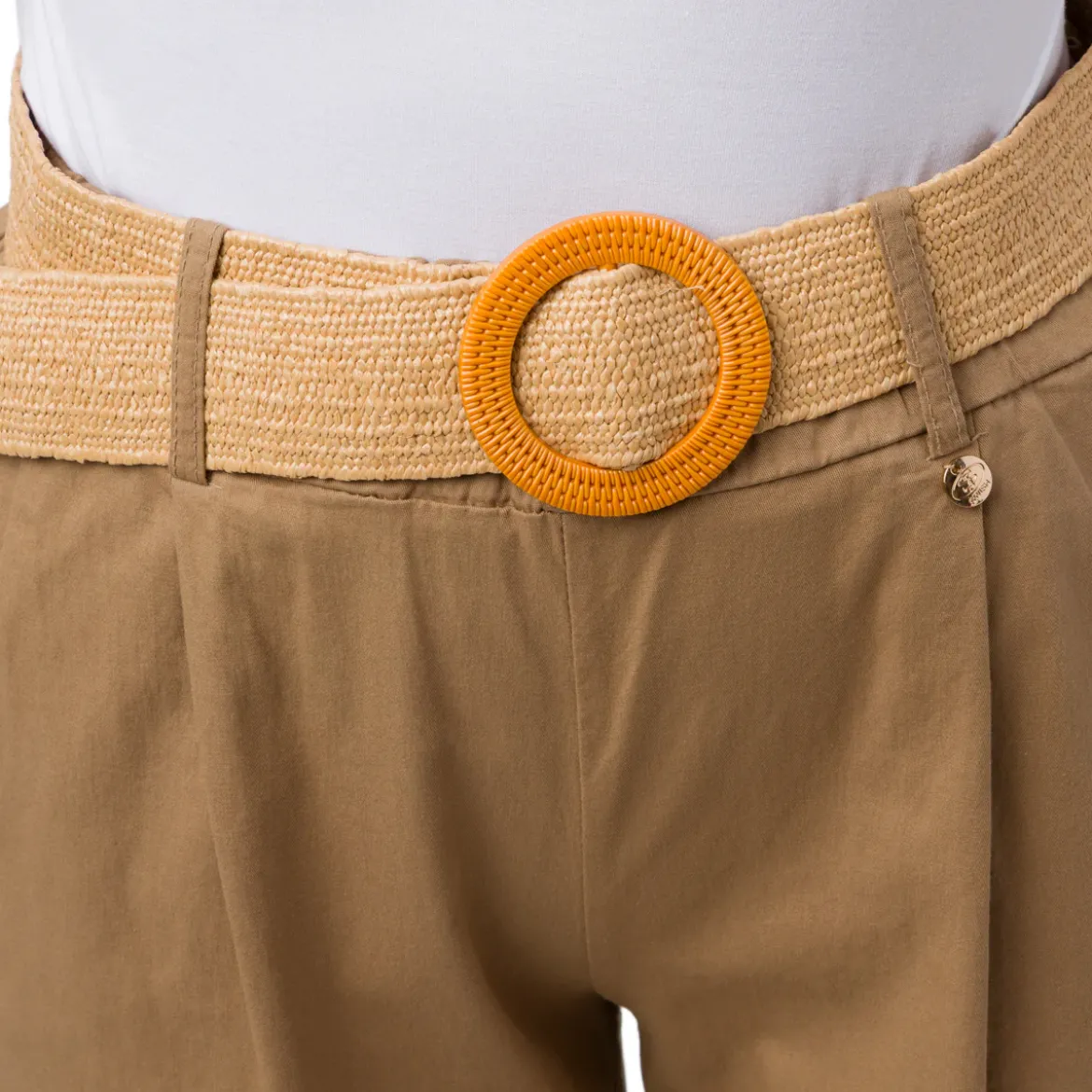 Pantaloni beige da Donna in cotone con cintura effetto rafia Swish Jeans