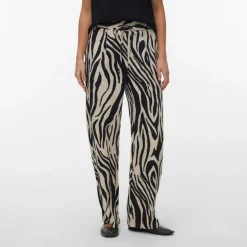Pantaloni leggeri beige da Donna con stampa animalier Vero Moda