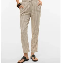 Pantaloni leggeri casual beige da Donna a righe Vero Moda