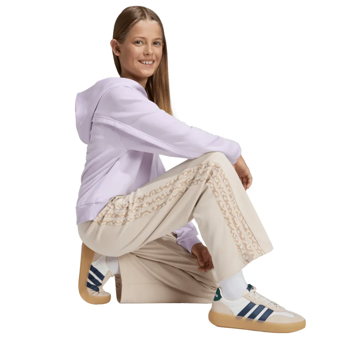 Pantaloni sportivi bambina beige adidas con stampa animalier laterale