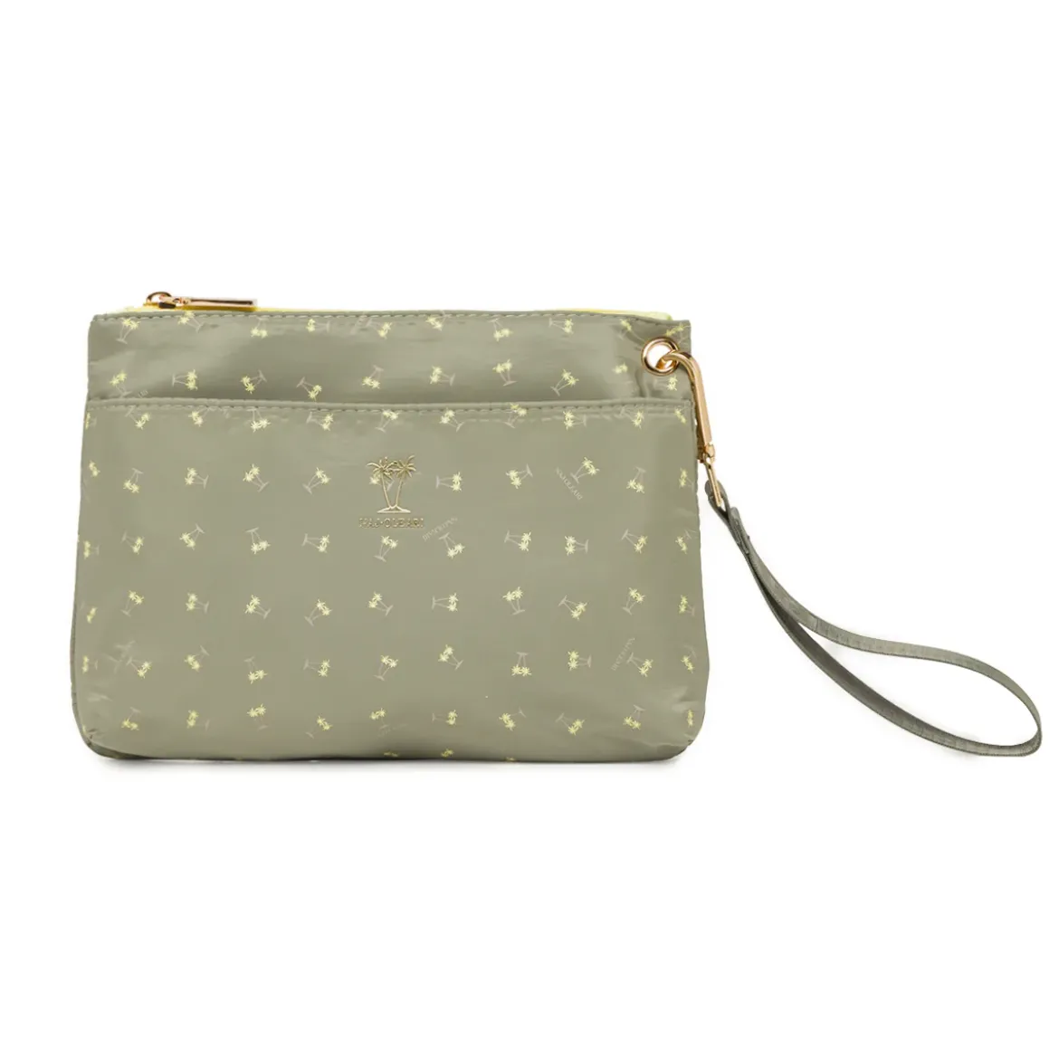 Pochette a mano da Donna khaki con cinturino e stampa palme Naj Oleari
