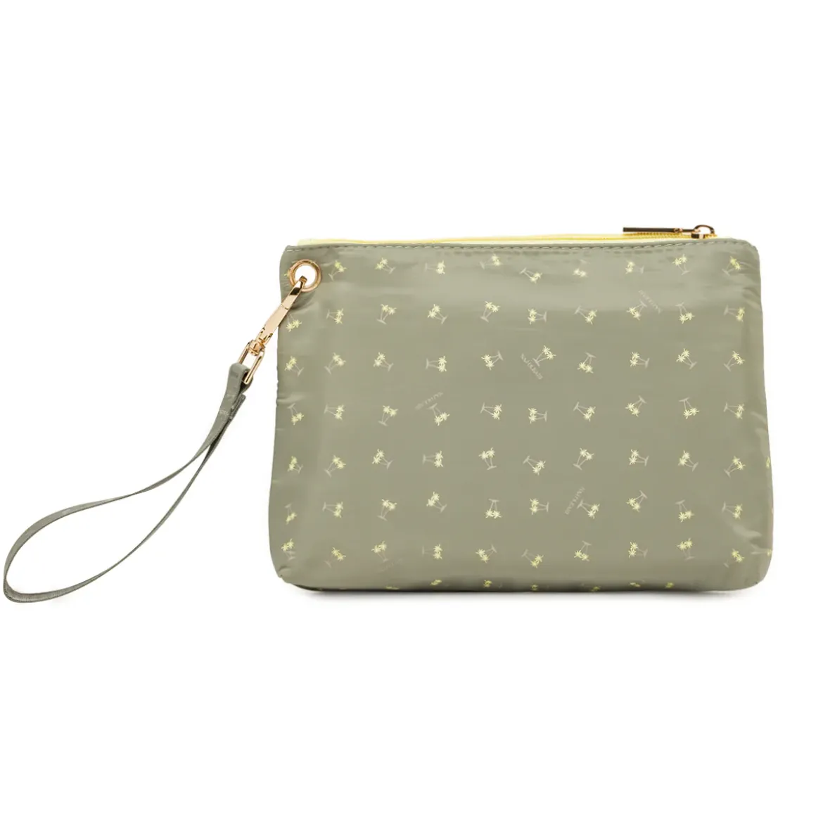 Pochette a mano da Donna khaki con cinturino e stampa palme Naj Oleari