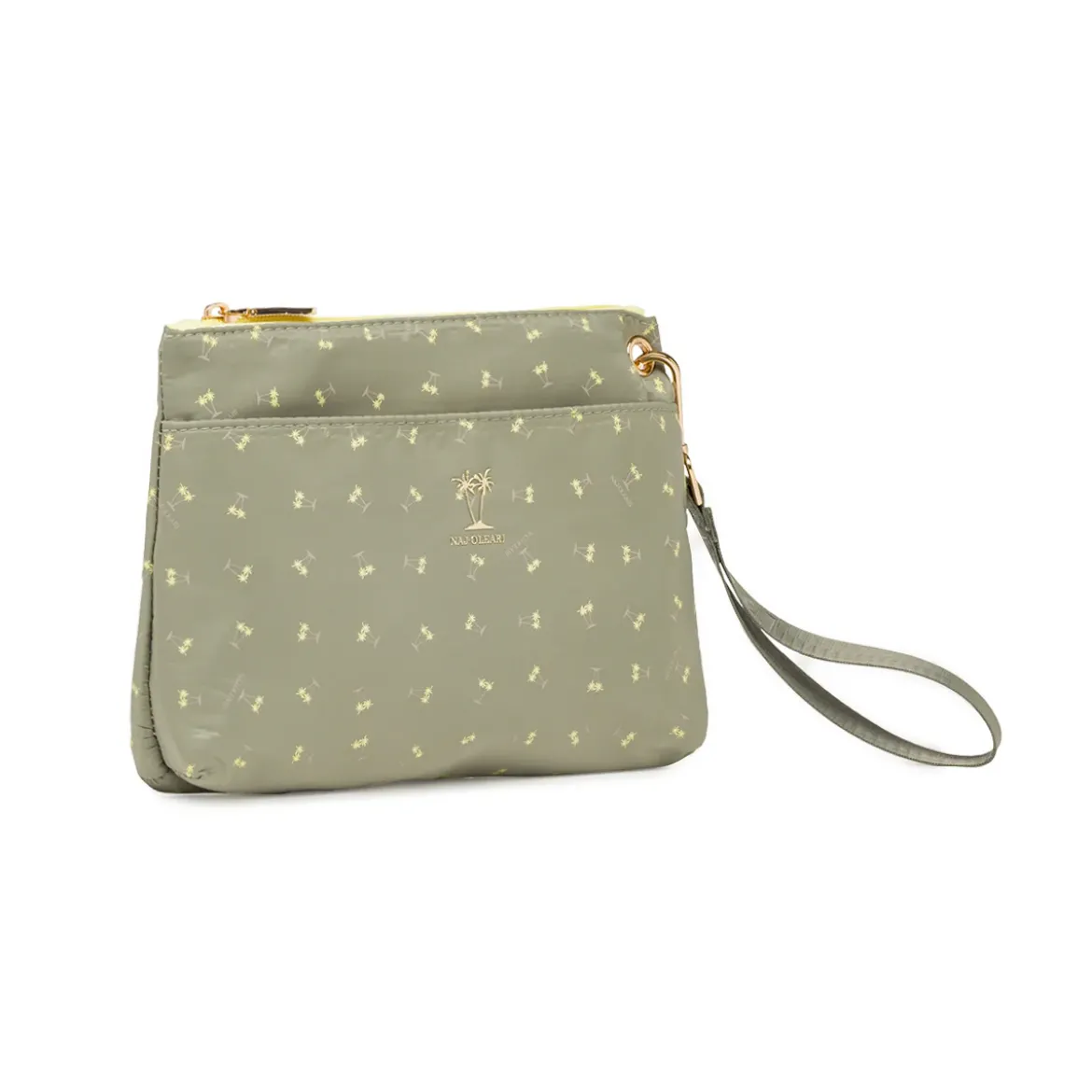 Pochette a mano da Donna khaki con cinturino e stampa palme Naj Oleari