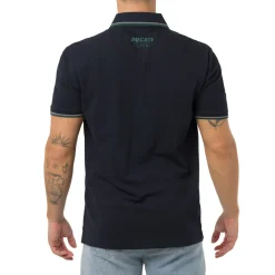 Polo blu da Uomo con dettaglio verde e logo Ducati Corse