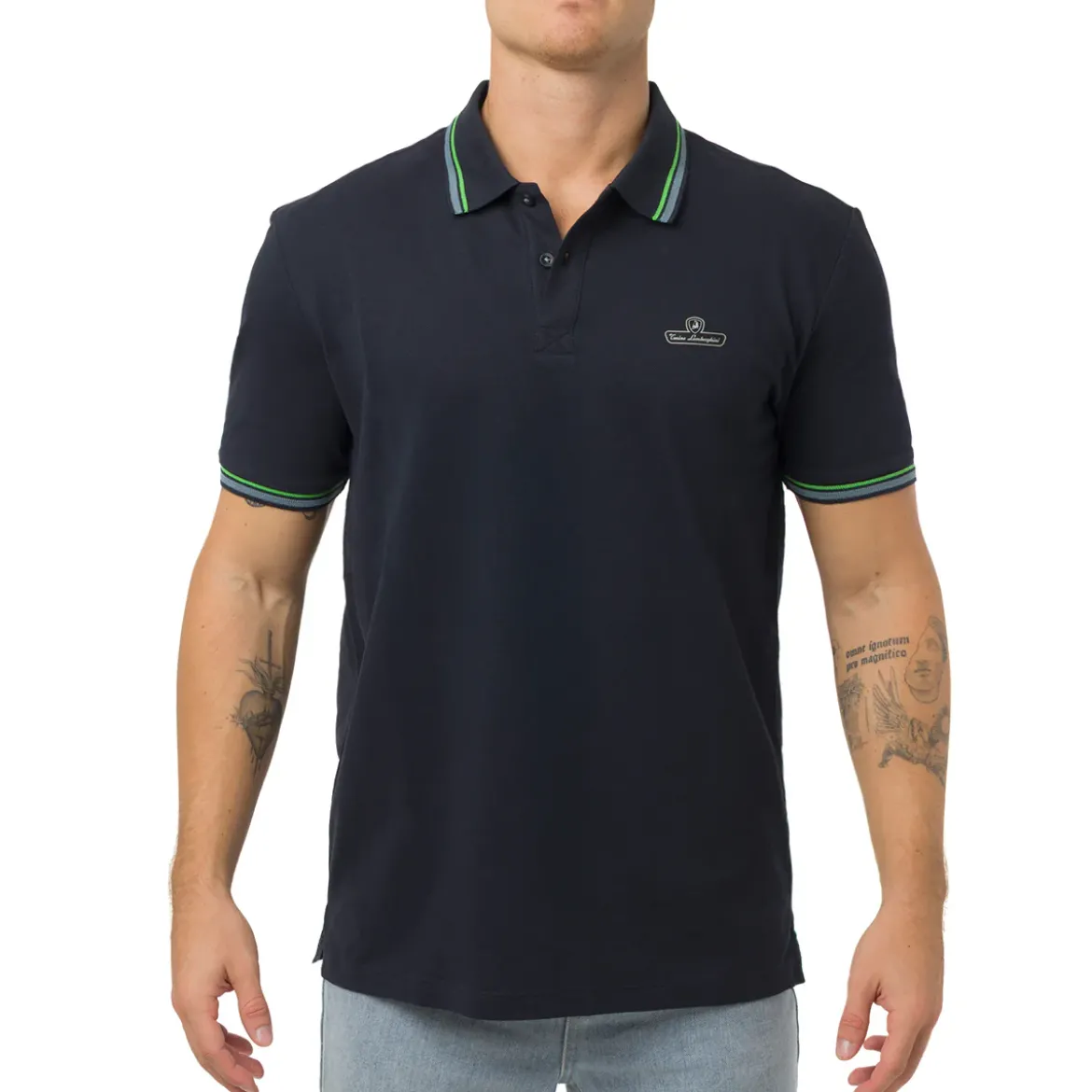 Polo blu da Uomo con dettaglio verde fluo Tonino Lamborghini