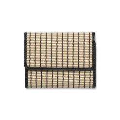 Portafoglio da Donna a righe effetto paglia nero e beige Lora Ferres