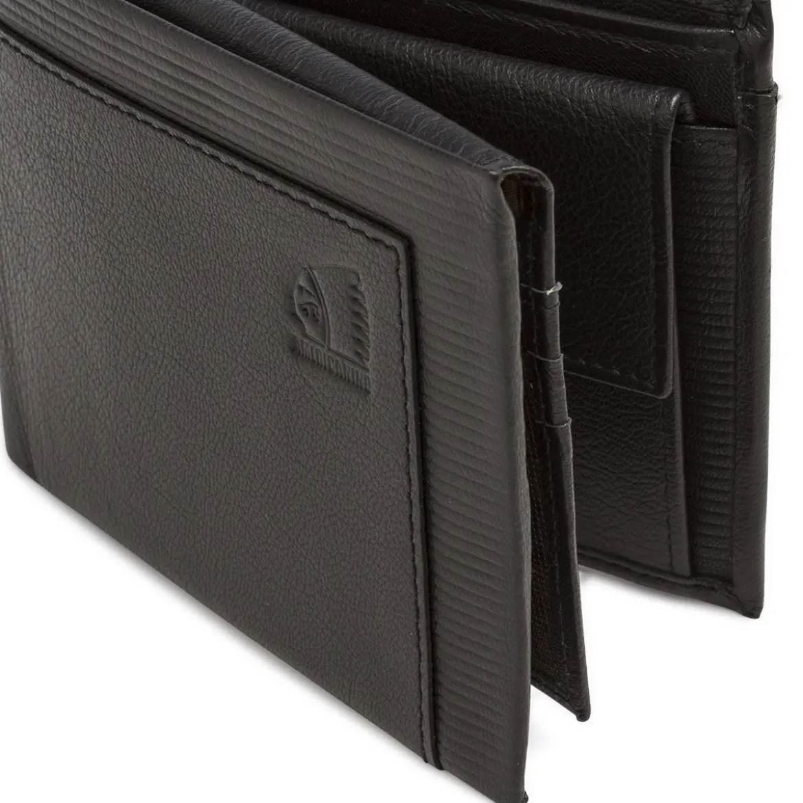 Portafoglio nero da Uomo in vera pelle con inserto texture Americanino