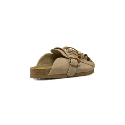 Sabot da Donna khaki effetto suede con frange e perline Primopiano