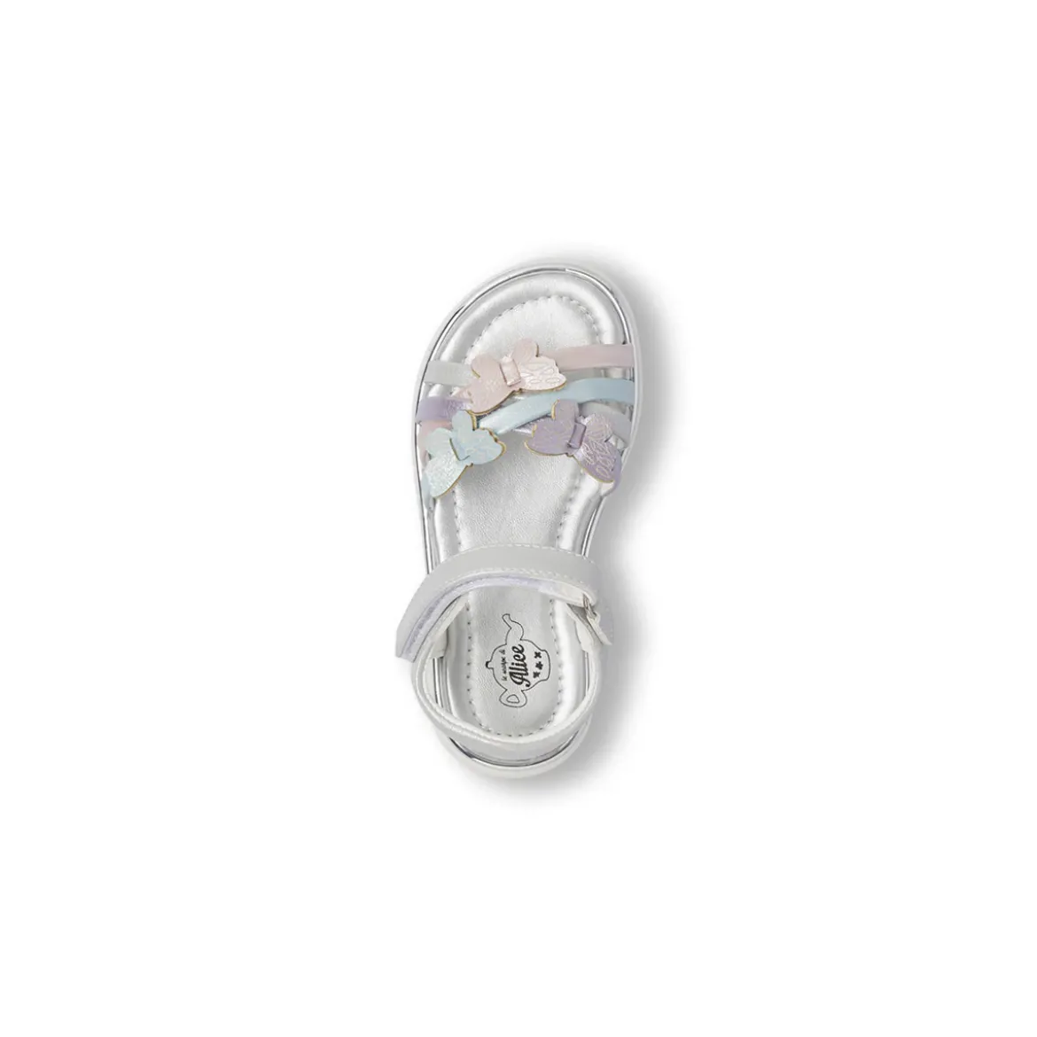 Sandali argento da Bambina con farfalle multicolor Le scarpe di Alice